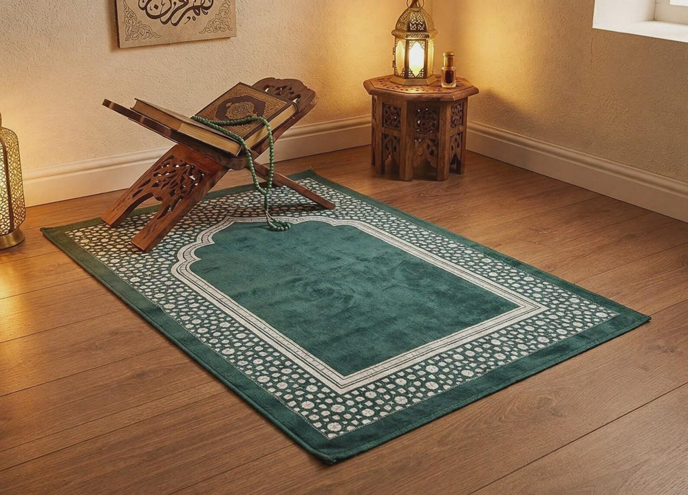 Green Islamic Prayer Rug Muslim Prayer Mat Luxury Janamaz Turkish Style Prayer Carpet Ramadan Gift Islamic Home Decor Salah Mat