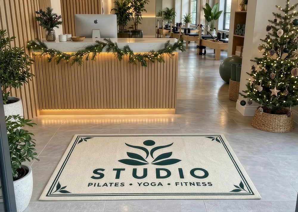 Custom Pilates Studio Rug Personalized Yoga Fitness Logo Mat Minimalist Gym Floor Rug Custom Business Logo Carpet Wellness Studio Decor