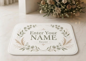 Personalized Name Carpet Custom Entryway Rug Botanical Floral Door Mat Sage Green Foyer Rug Housewarming Gift Custom Home Decor