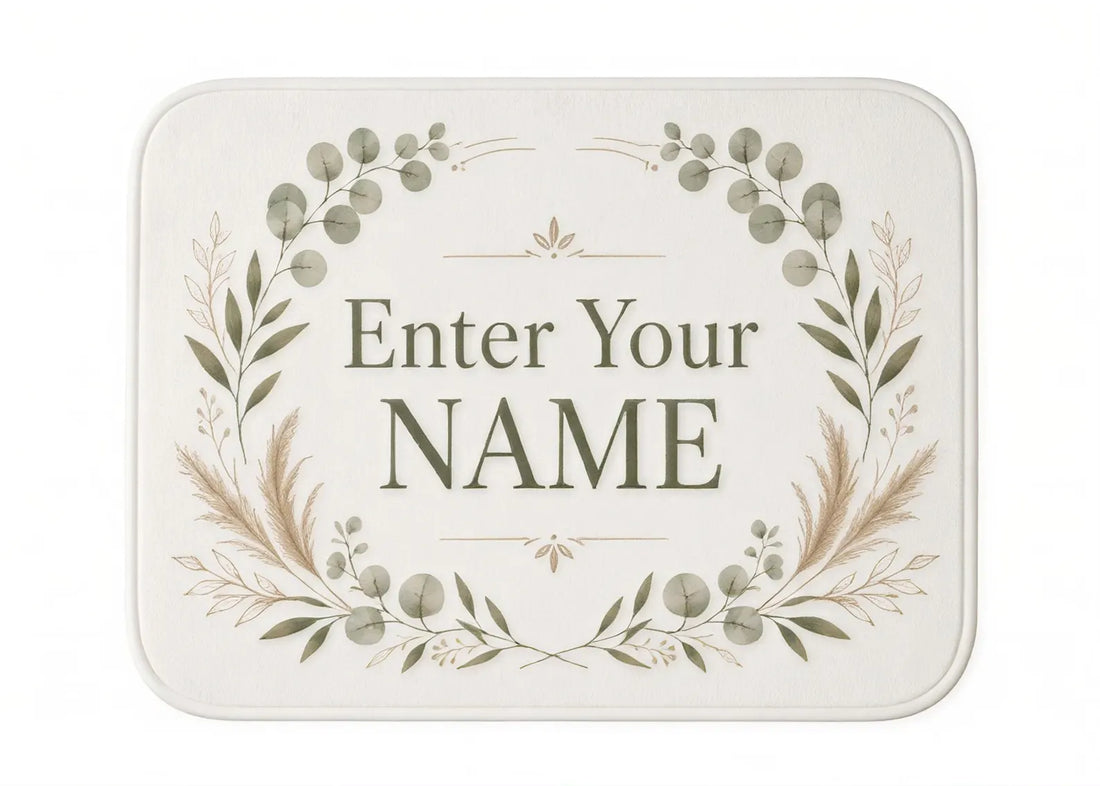 Personalized Name Carpet Custom Entryway Rug Botanical Floral Door Mat Sage Green Foyer Rug Housewarming Gift Custom Home Decor