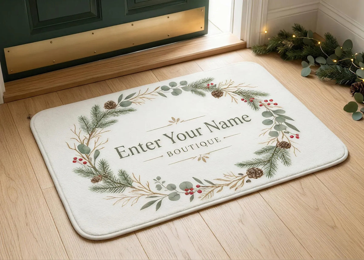 Personalized Name Carpet Custom Entryway Rug Botanical Floral Door Mat Sage Green Foyer Rug Housewarming Gift Custom Home Decor