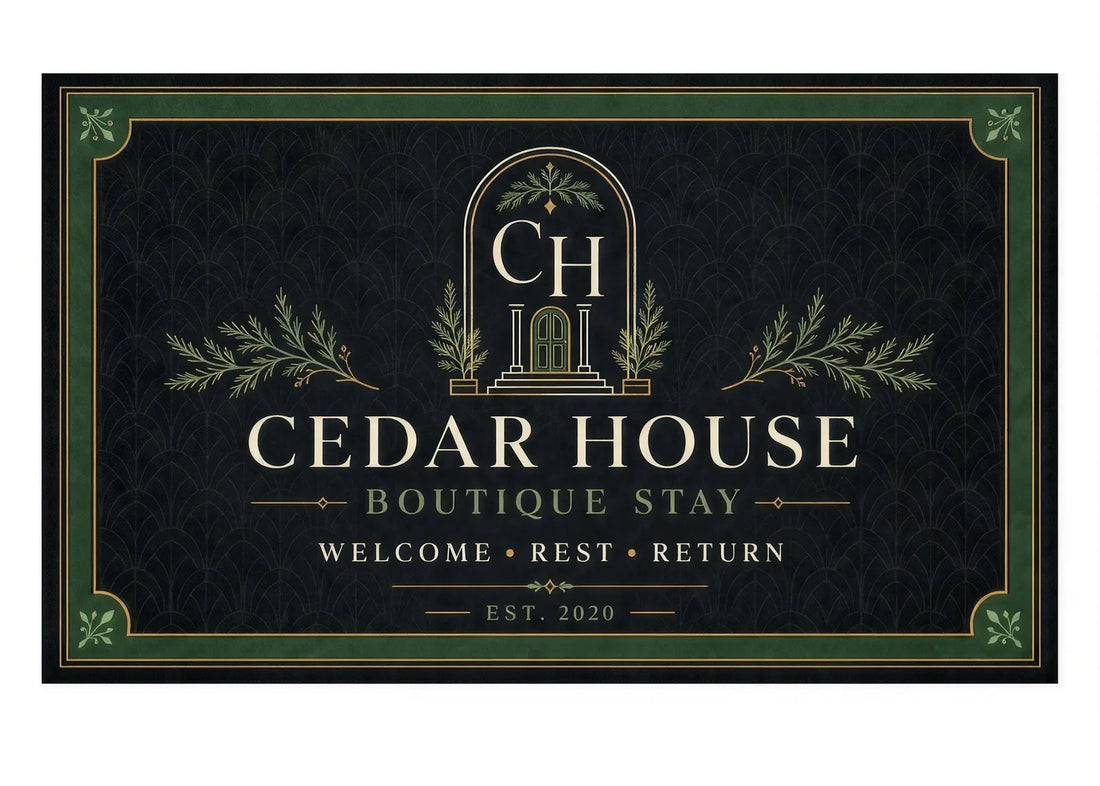 Custom Boutique Hotel Rug Personalized Welcome Mat Dark Green and Gold Logo Rug Luxury Guest House Entrance Decor