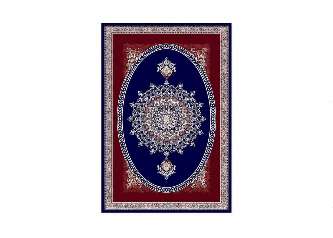Vintage Non Slip Navy Blue and Burgundy Area Rug Persian Medallion Carpet Traditional Oriental Rug Elegant Living Room Floor Decor