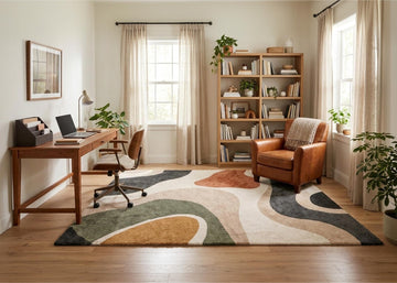 Modern Abstract Area Rug Neutral Geometric Carpet Boho Office Rug Contemporary Living Room Decor Earth Tone Statement Rug