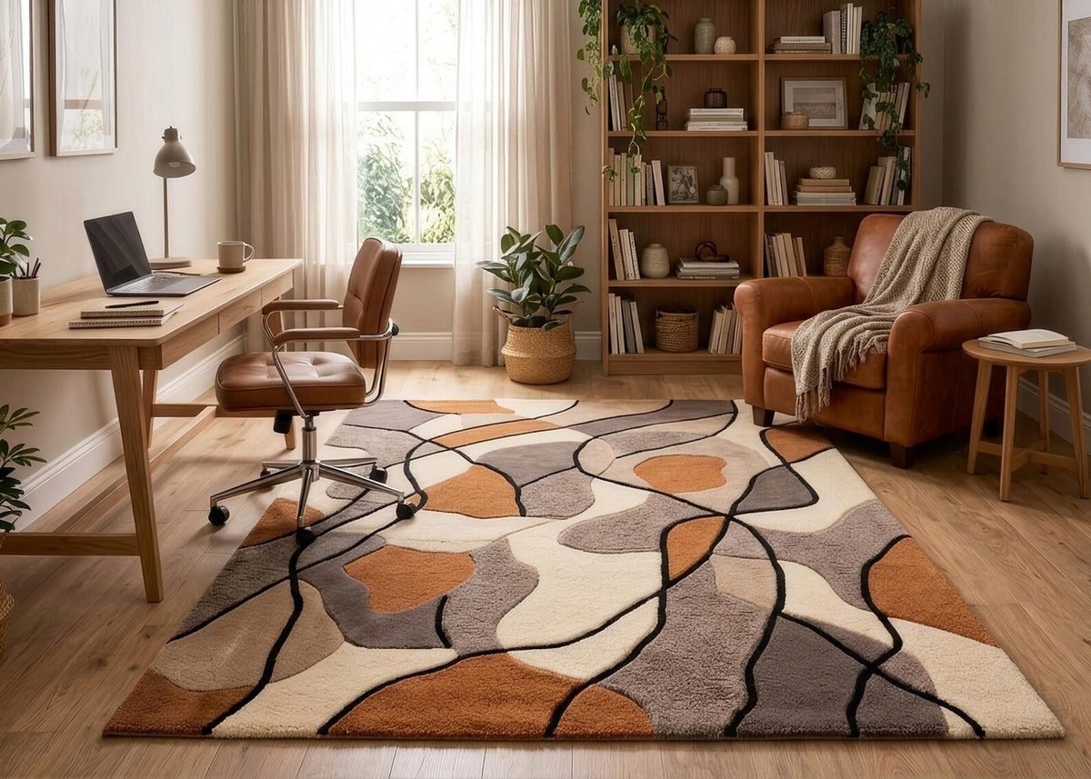 Modern Non Slip Abstract Area Rug Geometric Pattern Carpet, Neutral Boho Rug Earth Tone Living Room Decor Contemporary Home Office Rug
