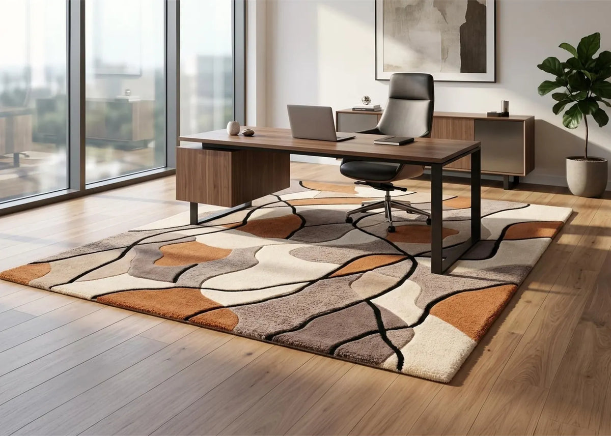 Modern Non Slip Abstract Area Rug Geometric Pattern Carpet, Neutral Boho Rug Earth Tone Living Room Decor Contemporary Home Office Rug