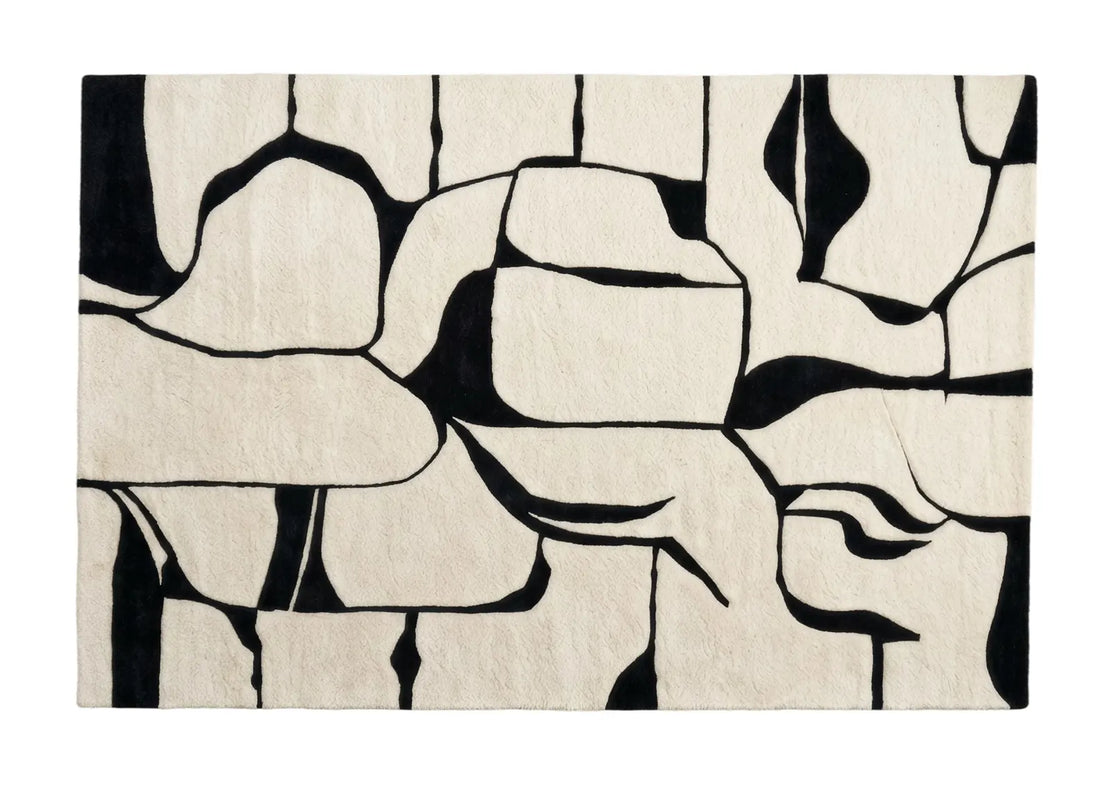 Non Slip Modern Abstract Black and White Area Rug Minimalist Geometric Carpet Contemporary Living Room Rug Neutral Office Decor