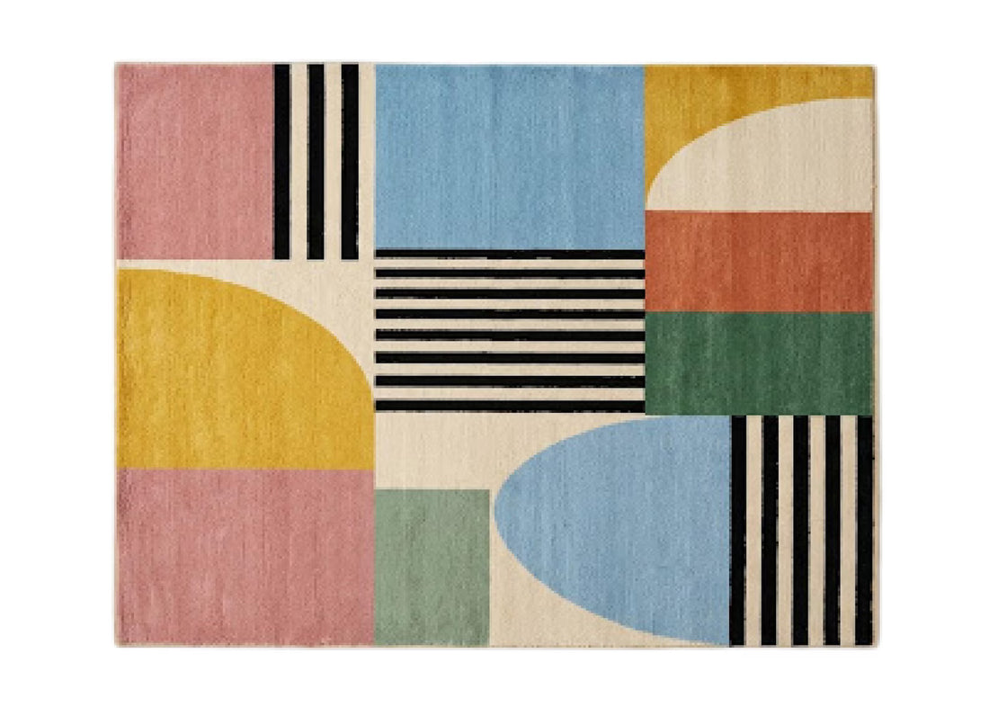Colorful Geometric Area Rug Modern Abstract Carpet Mid Century Modern Rug Pastel Color Block Living Room Rug Contemporary Home Decor