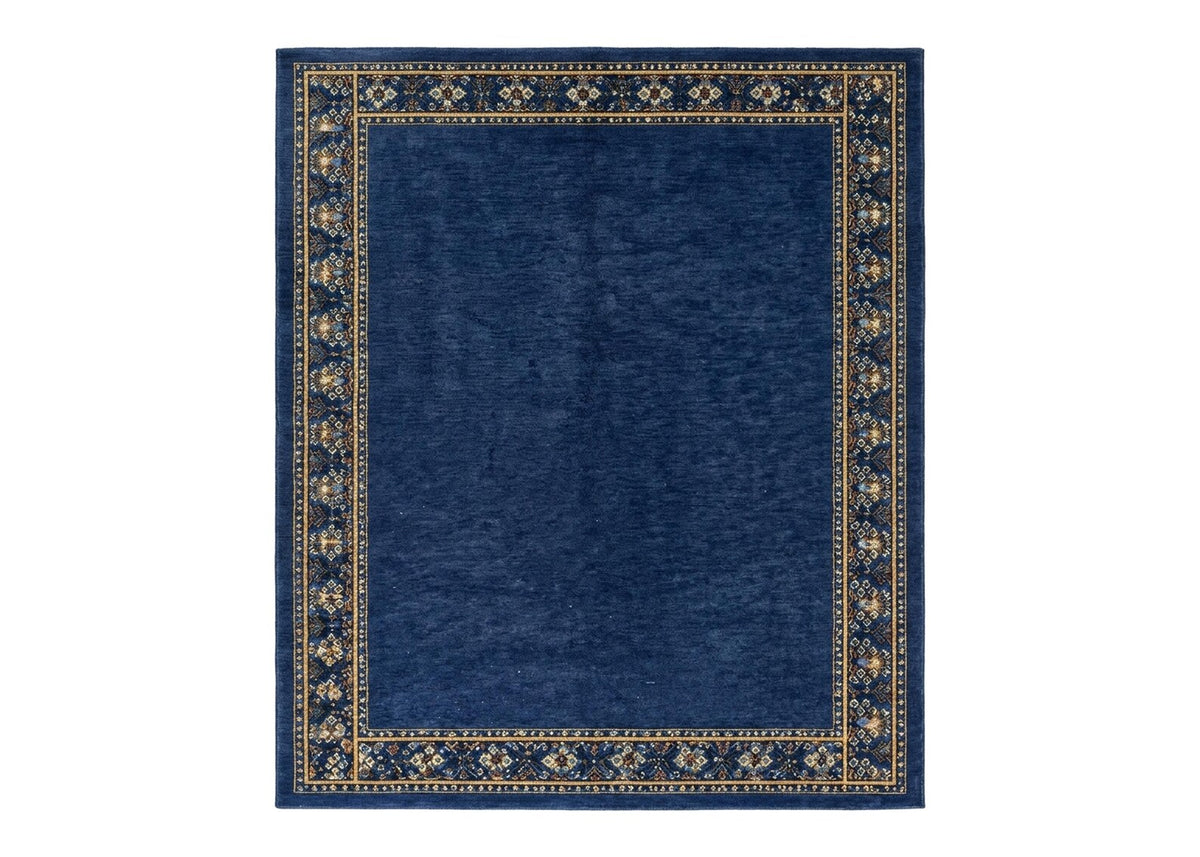 Luxury Navy Blue Area Rug with Gold Border Elegant Traditional Carpet for Living Room Entryway Hallway Handmade Style Rug Large Size