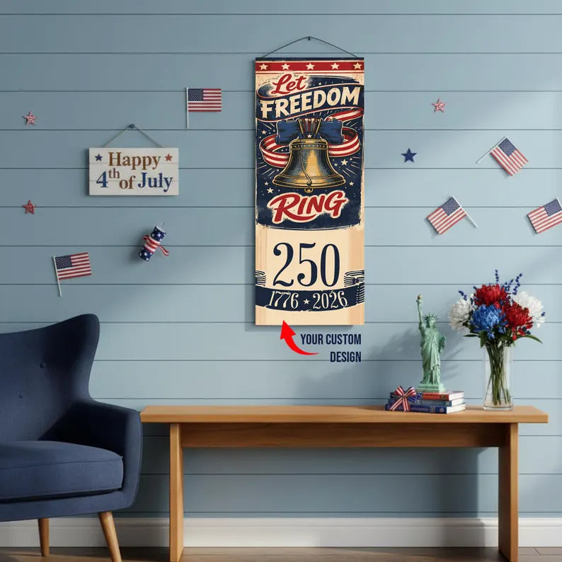 Custom 250th 4th of July Hanging Canvas Wall Art 16x35