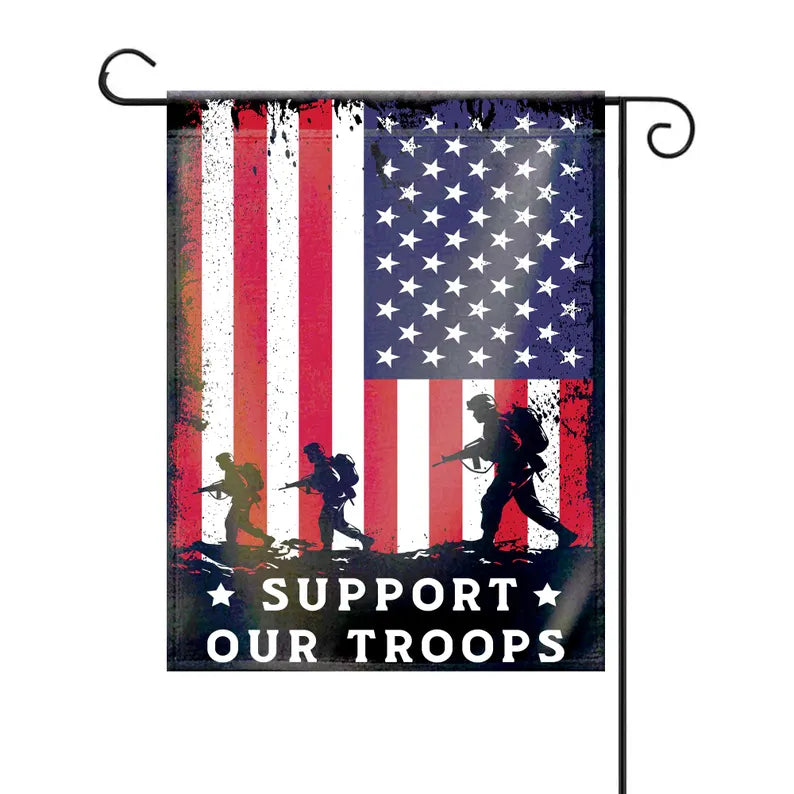 Support Our Troops Garden Flag 12x18 with Pole