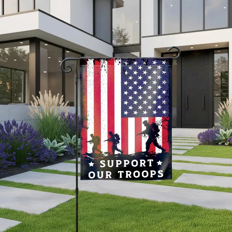 Support Our Troops Garden Flag 12x18 with Pole
