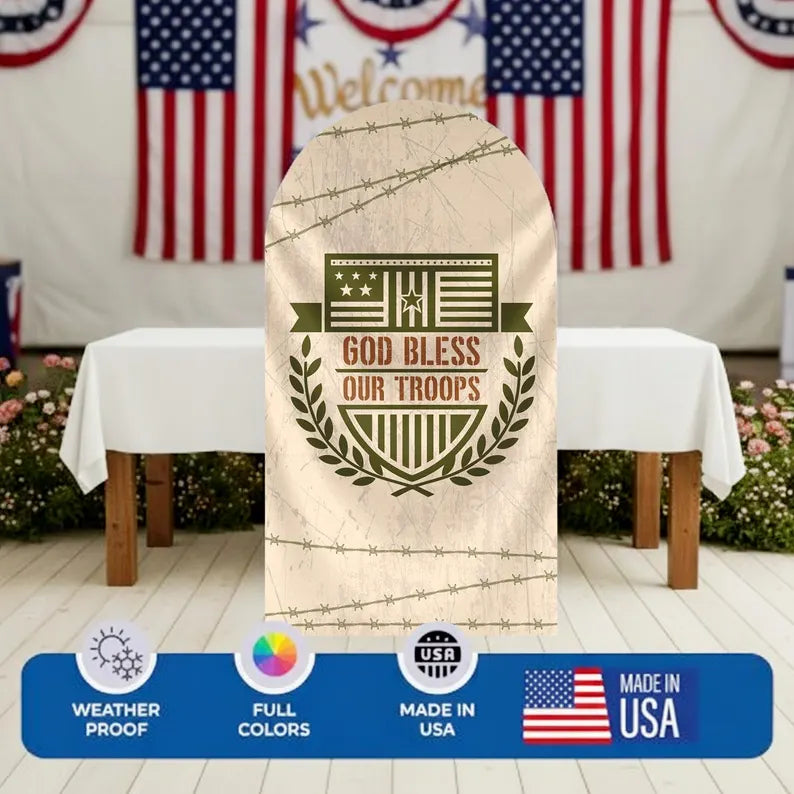 God Bless Our Troops Arch Backdrop Cover