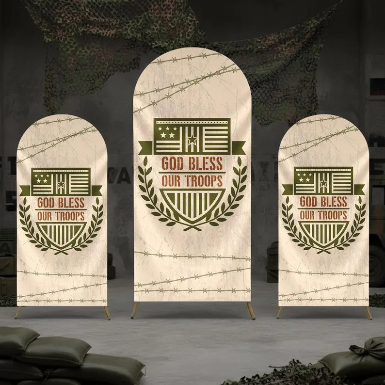 God Bless Our Troops Arch Backdrop Cover
