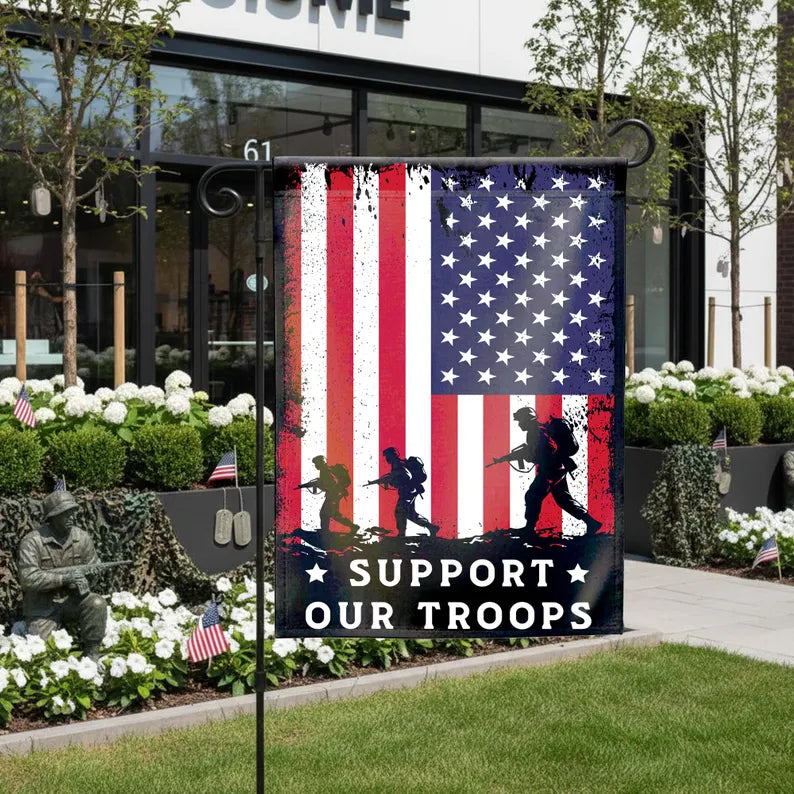 Support Our Troops Garden Flag 12x18 with Pole