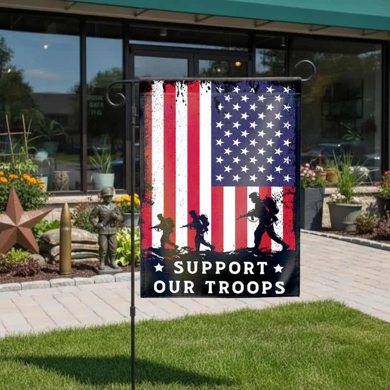 Support Our Troops Garden Flag 12x18 with Pole