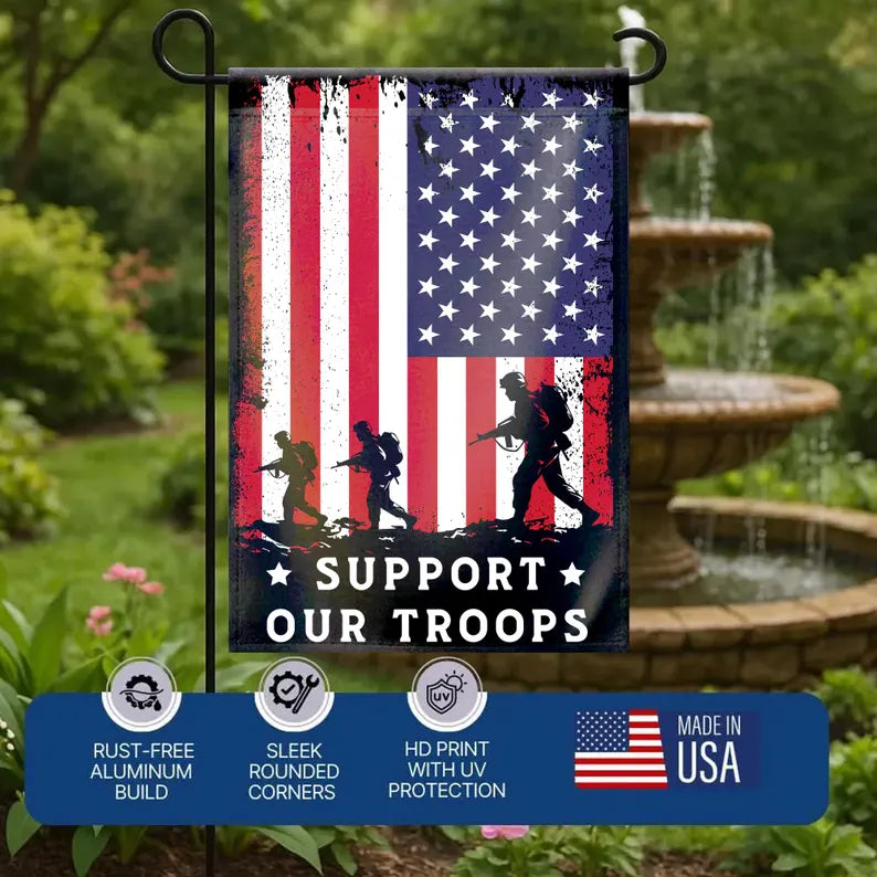 Support Our Troops Garden Flag 12x18 with Pole