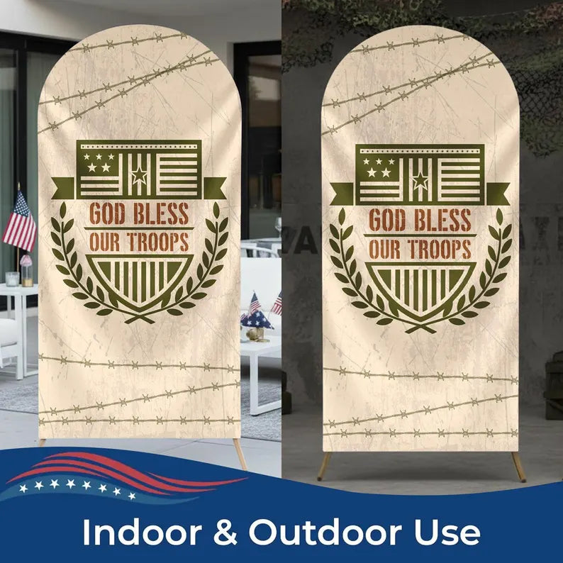 God Bless Our Troops Arch Backdrop Cover