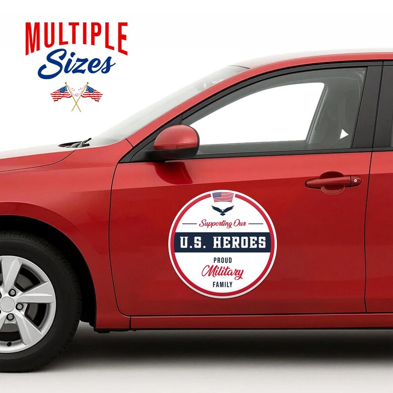 Supporting Our US Heroes Round Car Magnet Sign
