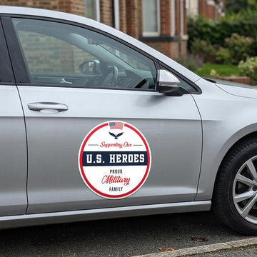 Supporting Our US Heroes Round Car Magnet Sign