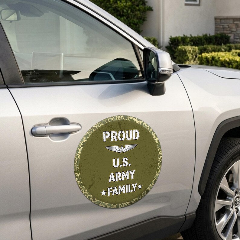 Proud US Army Family Round Car Magnet Sign