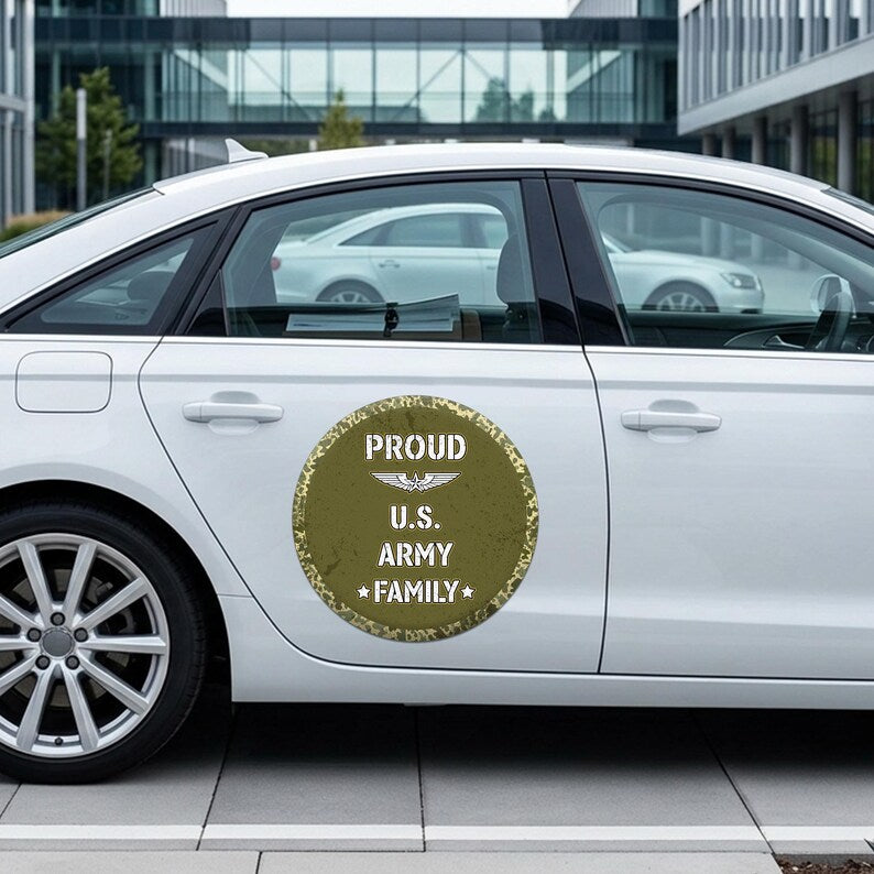 Proud US Army Family Round Car Magnet Sign