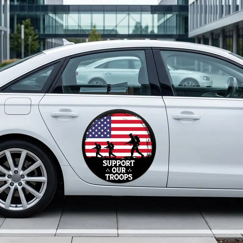 US Military Support Round Car Magnet Sign