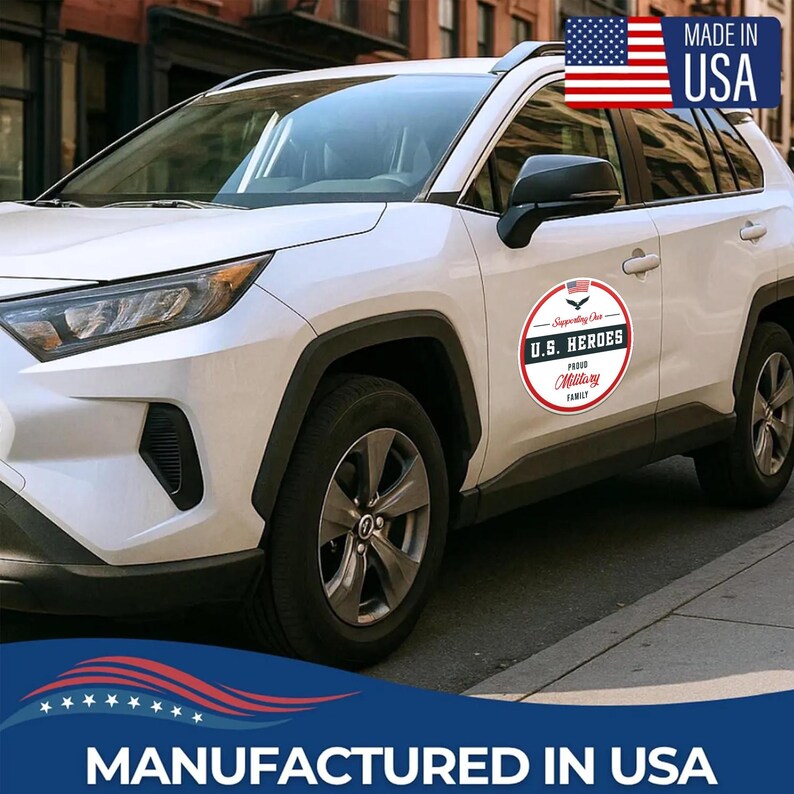 Supporting Our US Heroes Round Car Magnet Sign