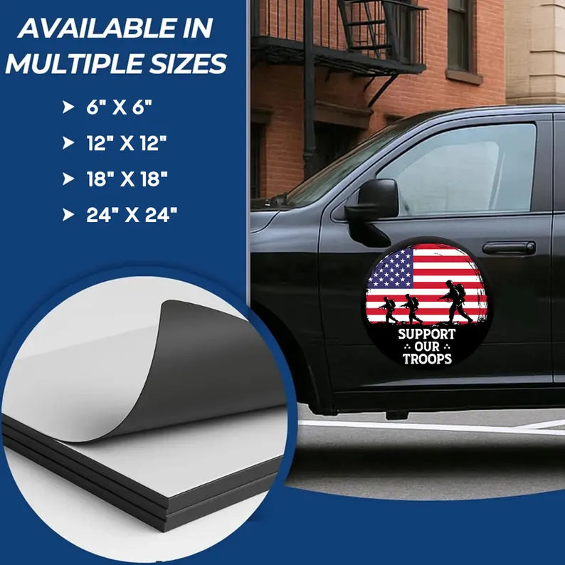 US Military Support Round Car Magnet Sign