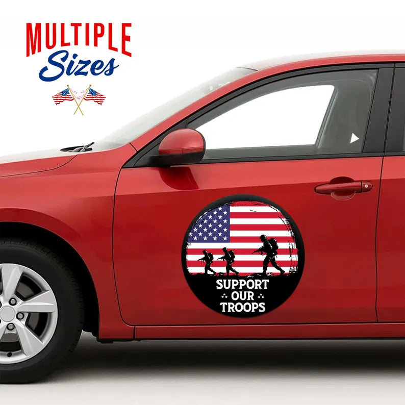 US Military Support Round Car Magnet Sign