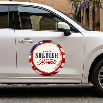 Brave Soldier Proud Hearts Round Car Magnet Sign