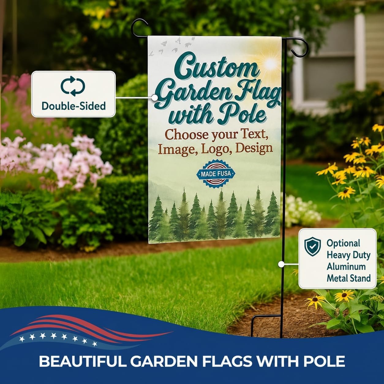 DC Custom Garden Flag with Stand, Double Sided custom yard flag