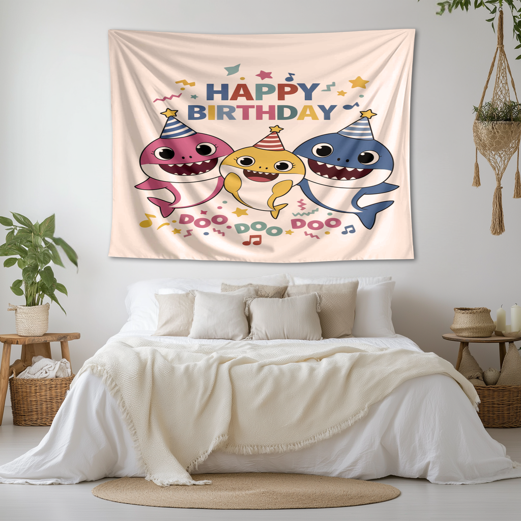 BABY SHARK BIRTHDAY WALL TAPESTRY