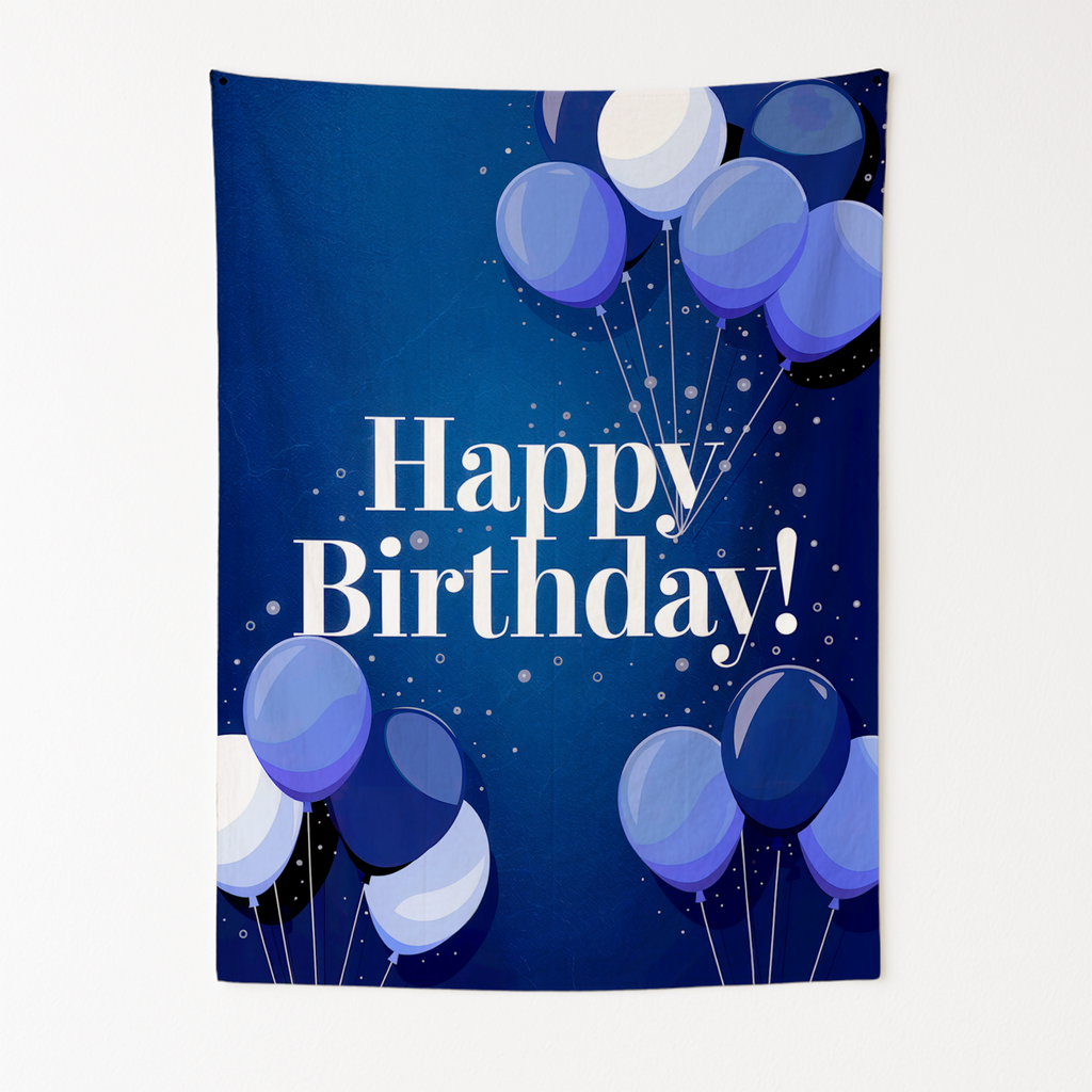 HAPPY BIRTHDAY BLUE COLOUR WALL TAPESTRY