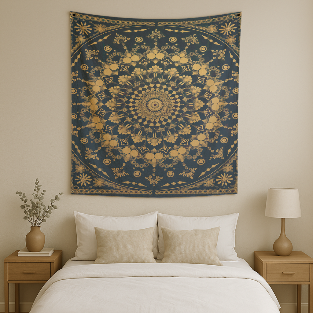 GOLDEN MANDALA GLOW TAPESTRY